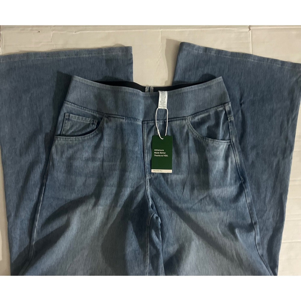Halara Wide Leg Pull On Denim Look Pants High Waisted Baggy Light Wash L Tall